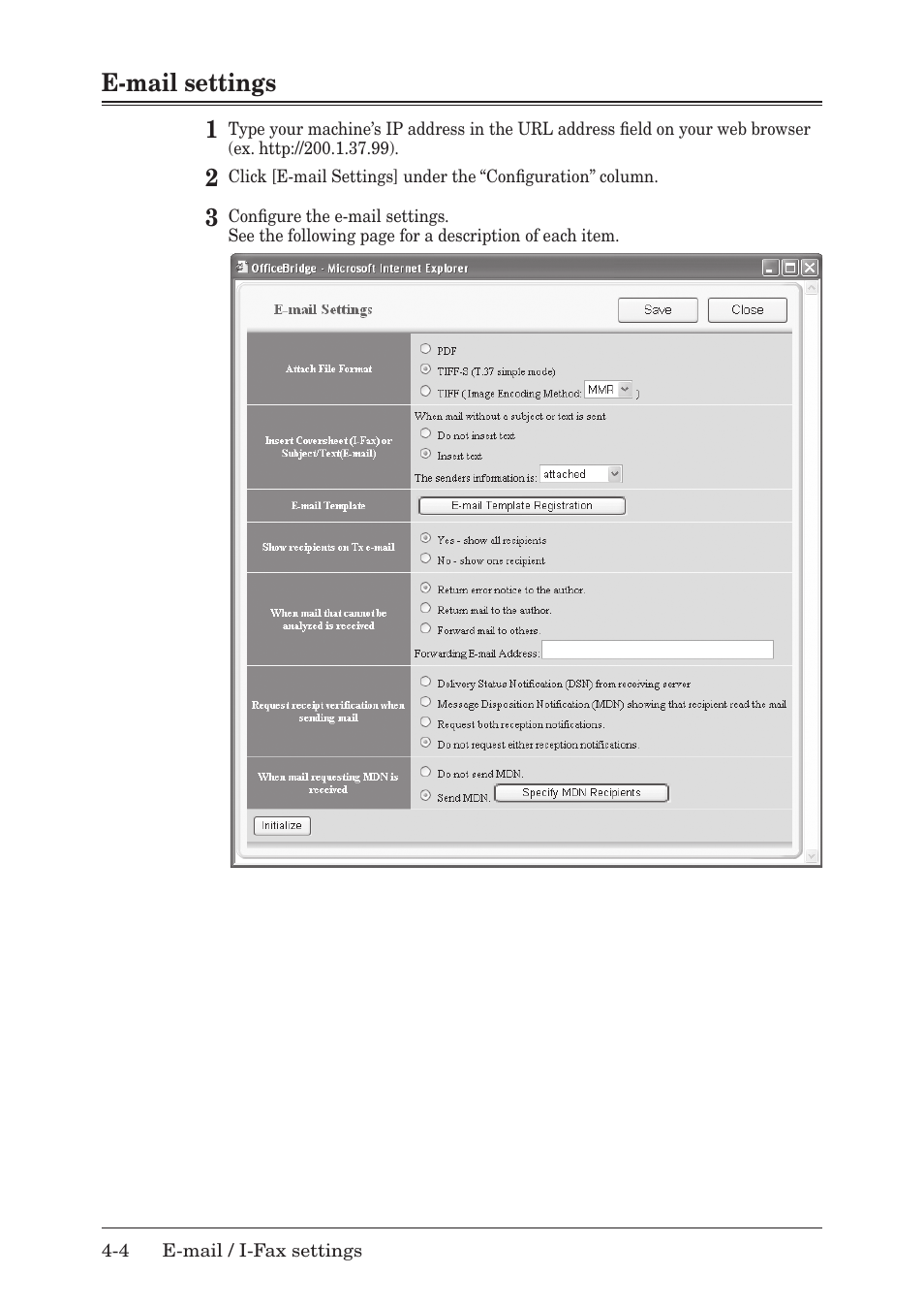 E-mail settings, E-mail settings -4, E-mail.settings | Muratec MFX-1430 User Manual | Page 57 / 120