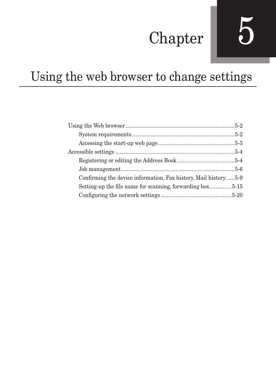 Chapter 5 using the web browser to change settings, Chapter -1, Using.the.web.browser.to.change.settings -1 | Chapter | Muratec MFX-1430 User Manual | Page 60 / 120