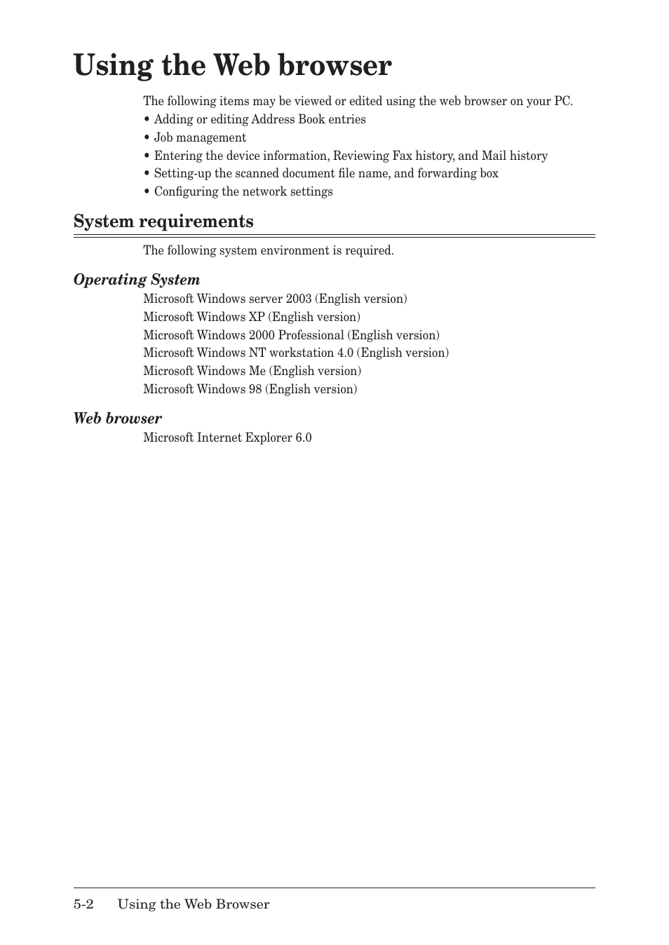 Using the web browser, System requirements, Using the web browser -2 | System requirements -2, Using.the.web.browser | Muratec MFX-1430 User Manual | Page 61 / 120