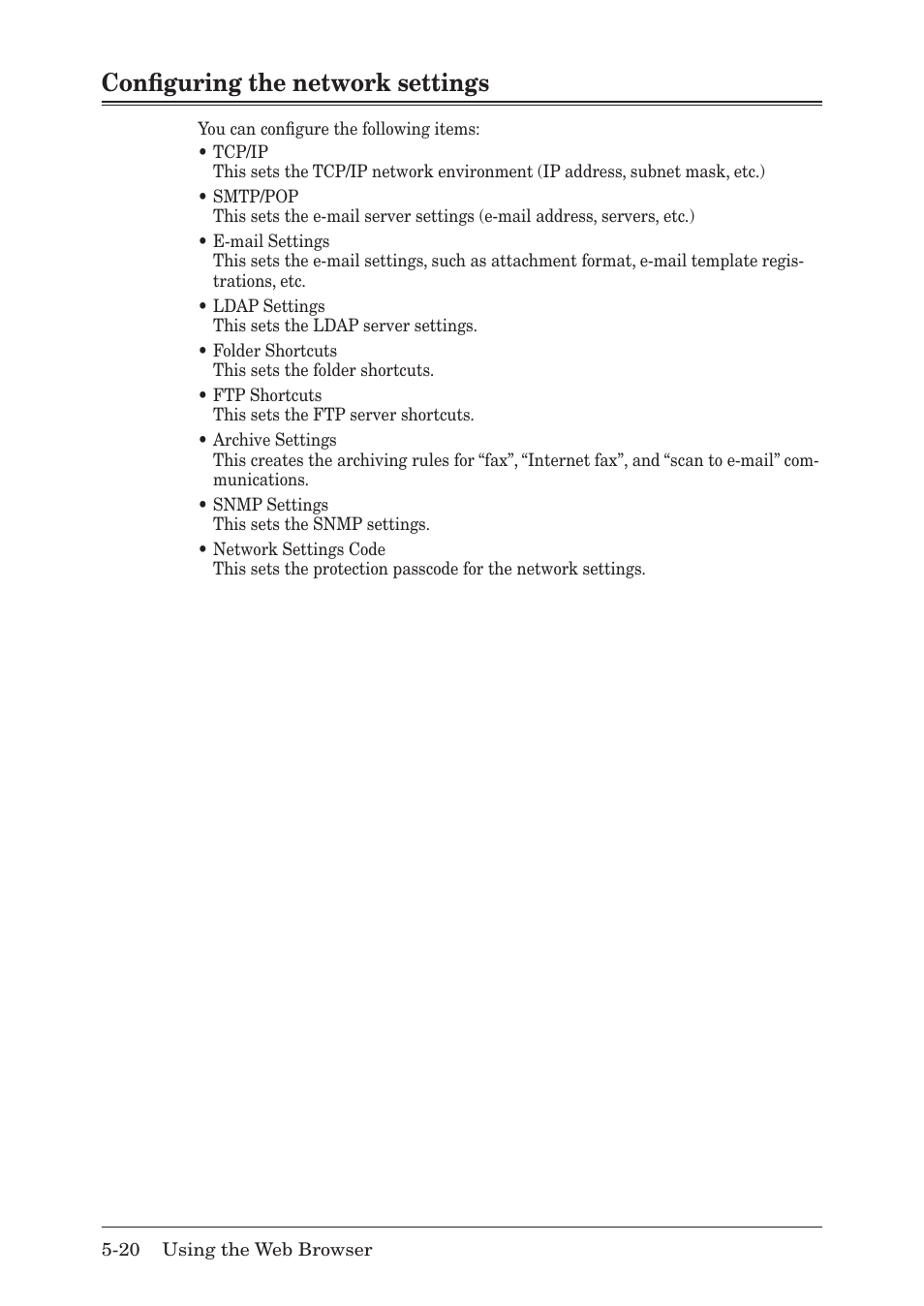 Configuring the network settings, Configuring the network settings -20 | Muratec MFX-1430 User Manual | Page 79 / 120