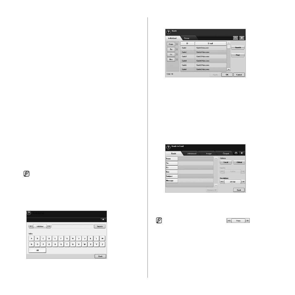 Entering email addresses by the address book, Entering email addresses by the keyboard | Muratec M F X - 5 5 5 5 User Manual | Page 51 / 122