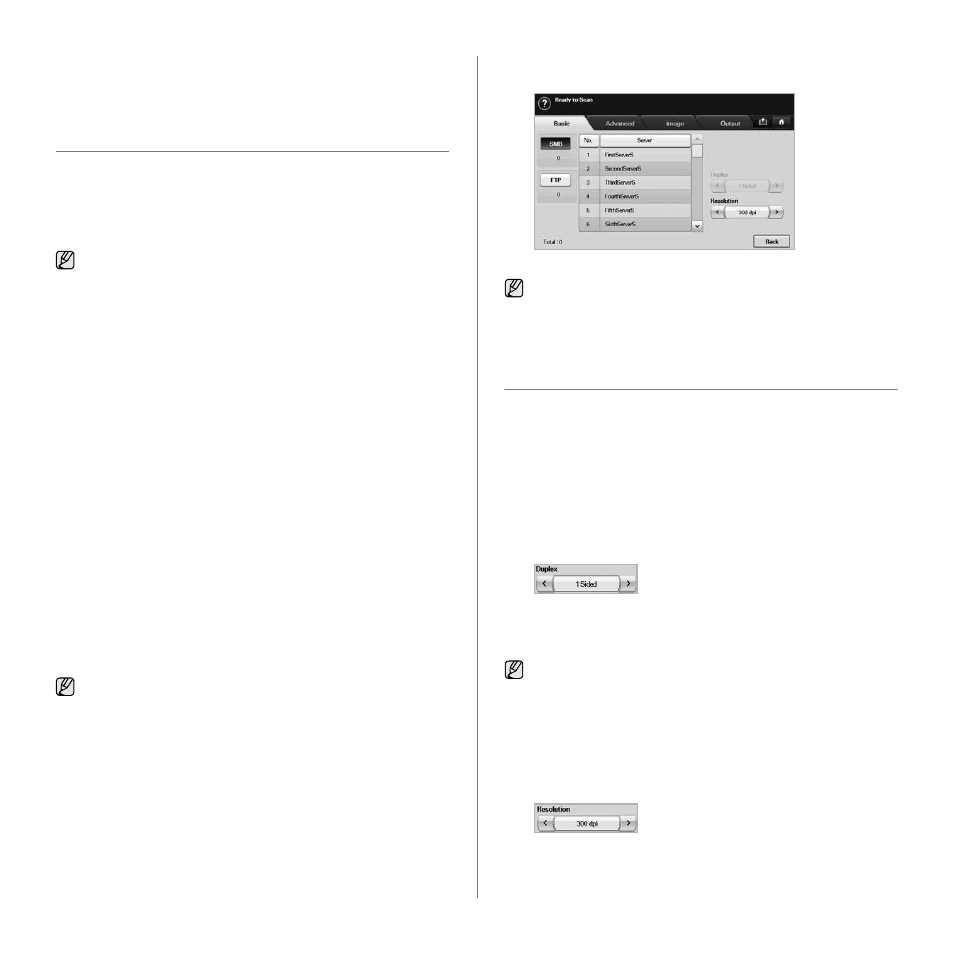 Preparation for scanning to smb/ftp, Scanning and sending to smb/ftp server, Changing the scan feature settings | Duplex, Resolution | Muratec M F X - 5 5 5 5 User Manual | Page 54 / 122