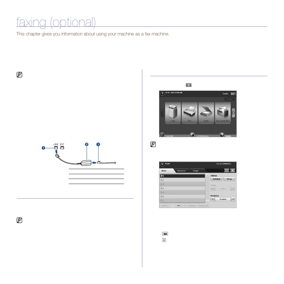 Faxing (optional), Preparing to fax, Understanding the fax screen | Basic tab | Muratec M F X - 5 5 5 5 User Manual | Page 58 / 122