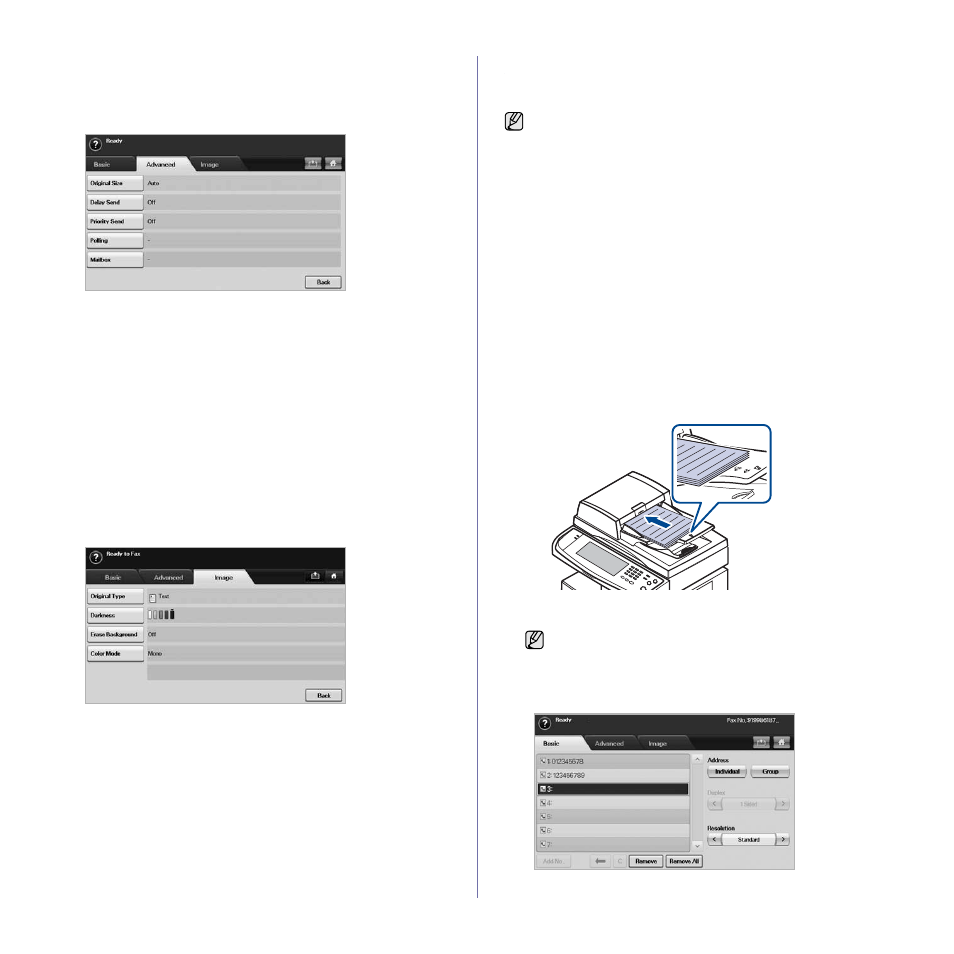 Advanced tab, Image tab, Sending a fax | Setting the fax header | Muratec M F X - 5 5 5 5 User Manual | Page 59 / 122