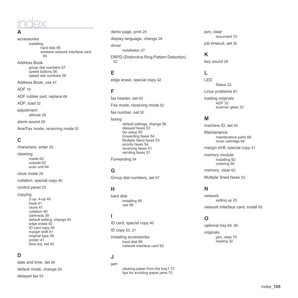 Index | Muratec Multi Functional Printer MFX-C2500 User Manual | Page 105 / 160