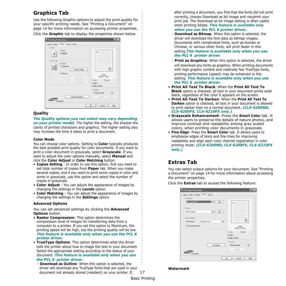 Graphics tab, Extras tab, Graphics tab extras tab | Graphics tab - extras tab | Muratec Multi Functional Printer MFX-C2500 User Manual | Page 128 / 160