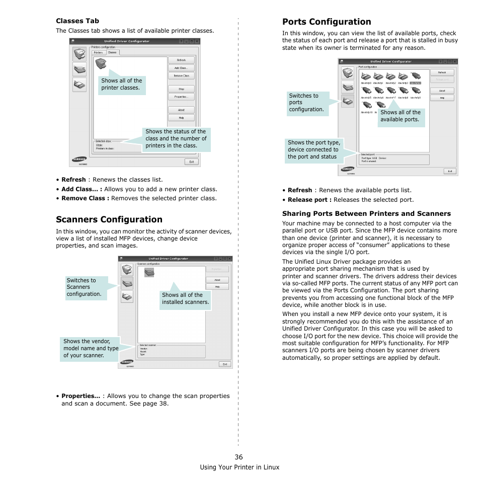 Scanners configuration, Ports configuration, Scanners configuration ports configuration | Muratec Multi Functional Printer MFX-C2500 User Manual | Page 147 / 160