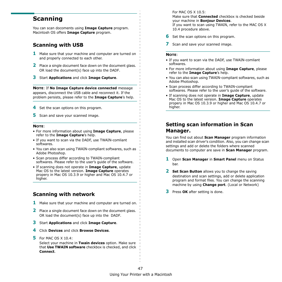 Scanning, Scanning with usb, Scanning with network | Setting scan information in scan manager | Muratec Multi Functional Printer MFX-C2500 User Manual | Page 158 / 160
