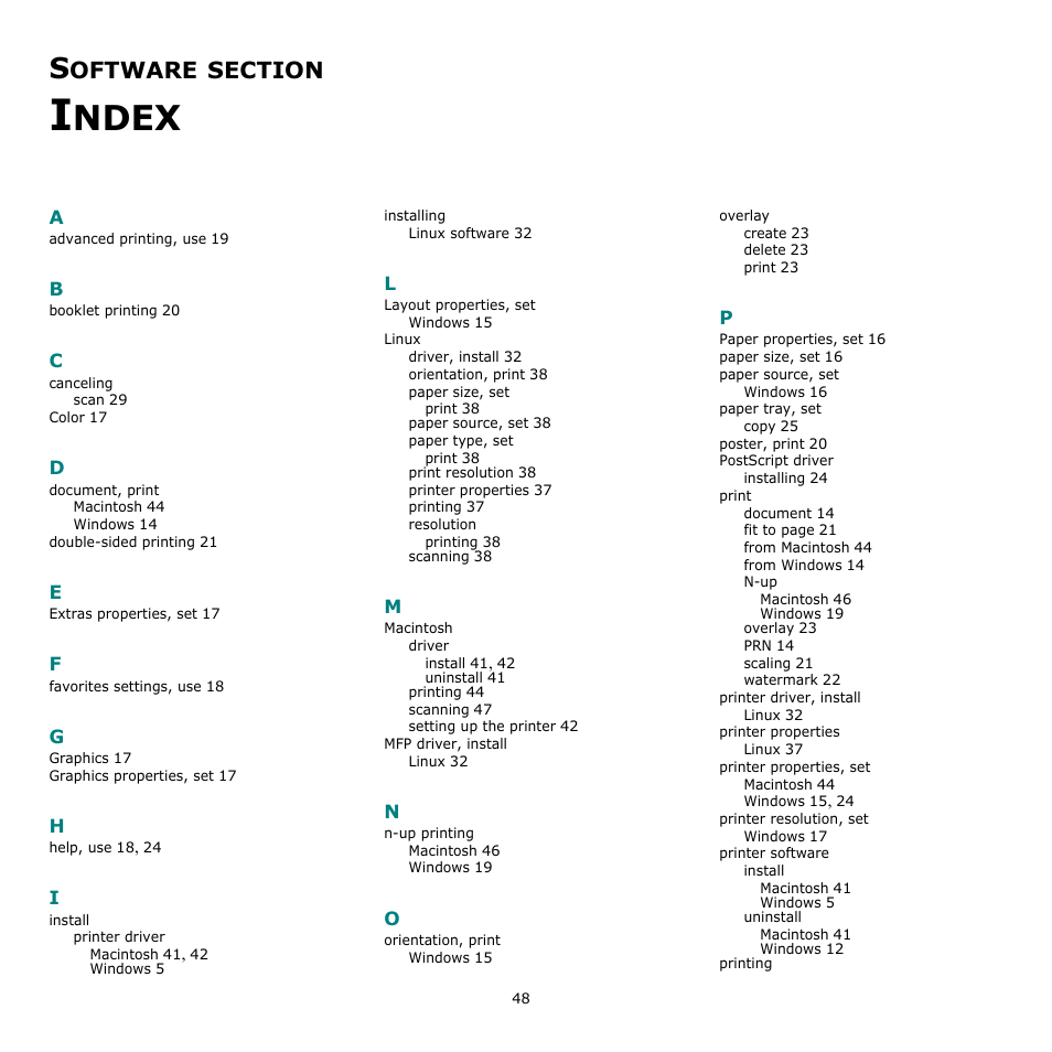 Software section index, Ndex, Oftware | Muratec Multi Functional Printer MFX-C2500 User Manual | Page 159 / 160