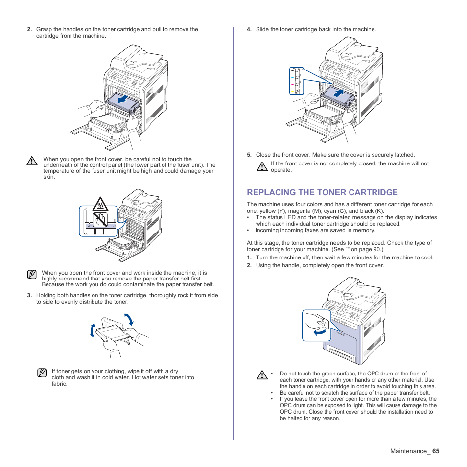 Replacing the toner cartridge, 65 replacing the toner cartridge, R. see "replacing the toner cartridge" on | Muratec Multi Functional Printer MFX-C2500 User Manual | Page 65 / 160