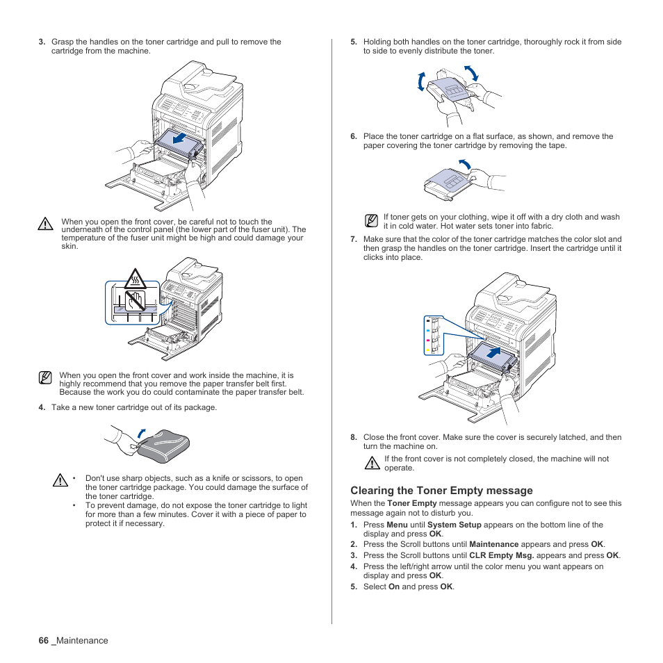 Clearing the toner empty message | Muratec Multi Functional Printer MFX-C2500 User Manual | Page 66 / 160