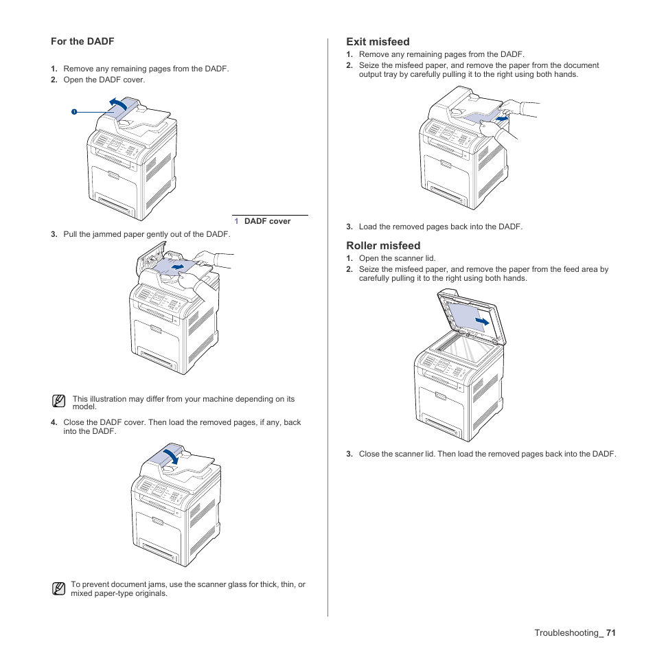 Exit misfeed, Roller misfeed | Muratec Multi Functional Printer MFX-C2500 User Manual | Page 71 / 160