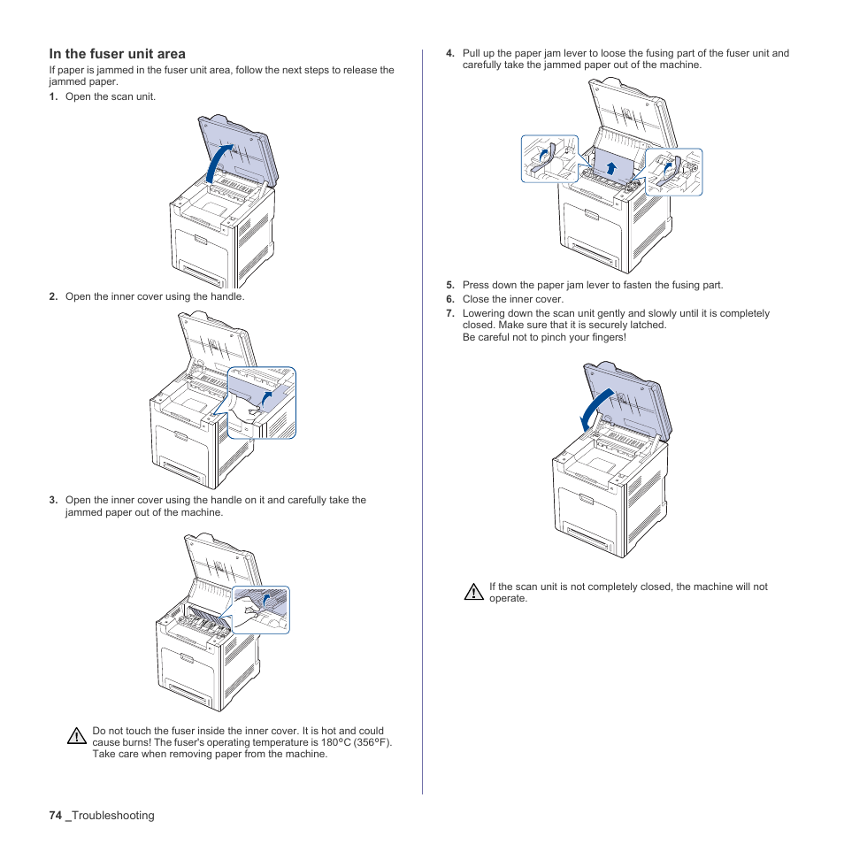 In the fuser unit area, Ge 74 | Muratec Multi Functional Printer MFX-C2500 User Manual | Page 74 / 160