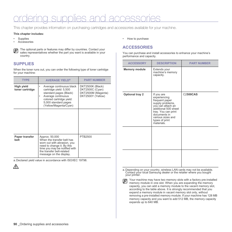 Ordering supplies and accessories, Supplies, Accessories | 90 supplies 90 accessories, E, see "ordering supplies and | Muratec Multi Functional Printer MFX-C2500 User Manual | Page 90 / 160