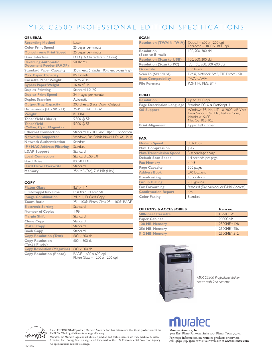 Muratec MFX-C2500 Professional Edition MK3190 User Manual | Page 6 / 6