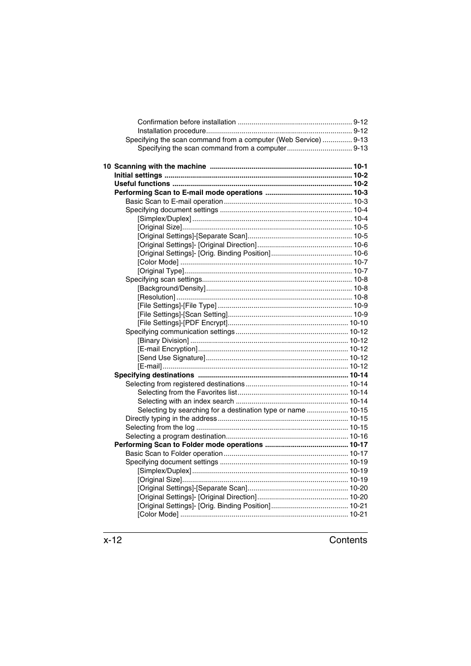 Contents x-12 | Muratec Printer/Copier/Scanner MFX-C3035 User Manual | Page 13 / 392