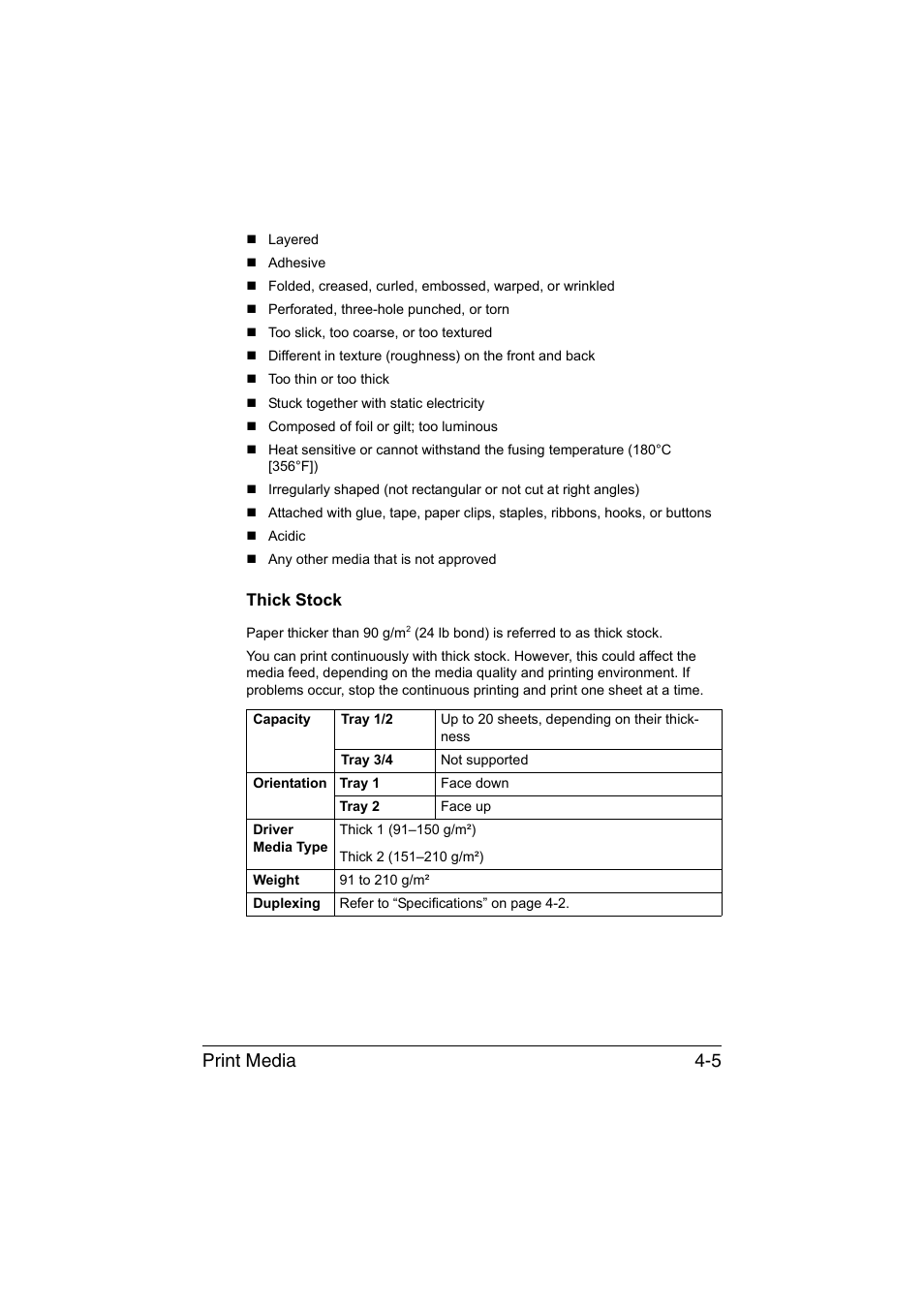 Thick stock, Thick stock -5, Print media 4-5 | Muratec Printer/Copier/Scanner MFX-C3035 User Manual | Page 130 / 392
