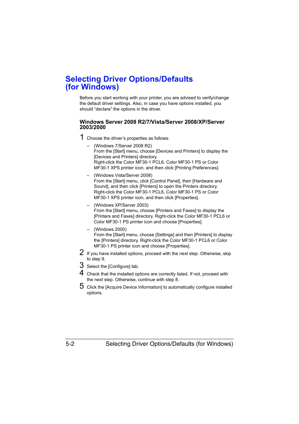 Selecting driver options/defaults (for windows), Selecting driver options/defaults (for windows) -2 | Muratec Printer/Copier/Scanner MFX-C3035 User Manual | Page 165 / 392
