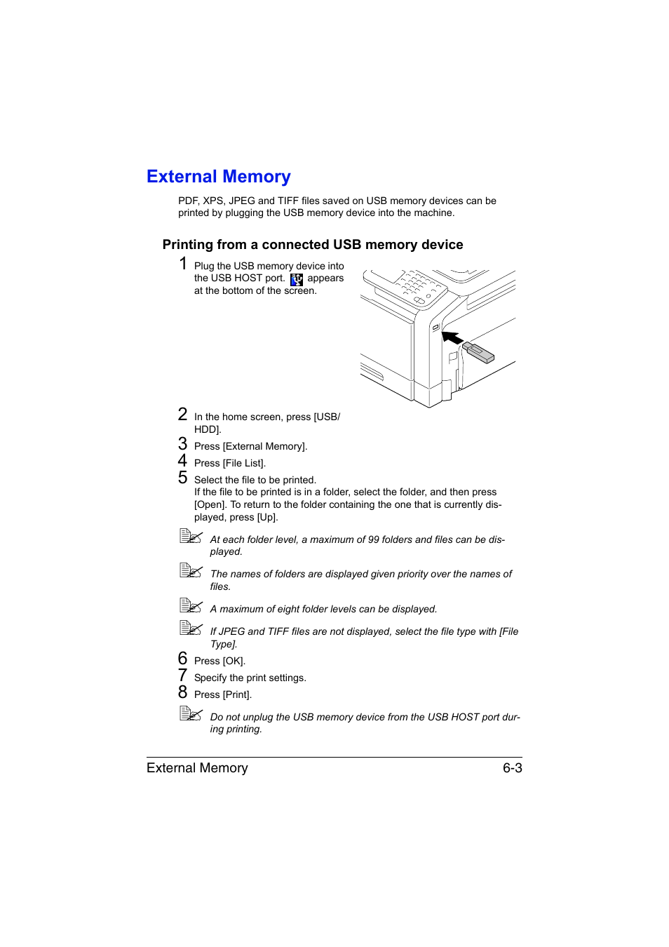 External memory, Printing from a connected usb memory device, External memory -3 | Printing from a connected usb memory device -3 | Muratec Printer/Copier/Scanner MFX-C3035 User Manual | Page 178 / 392