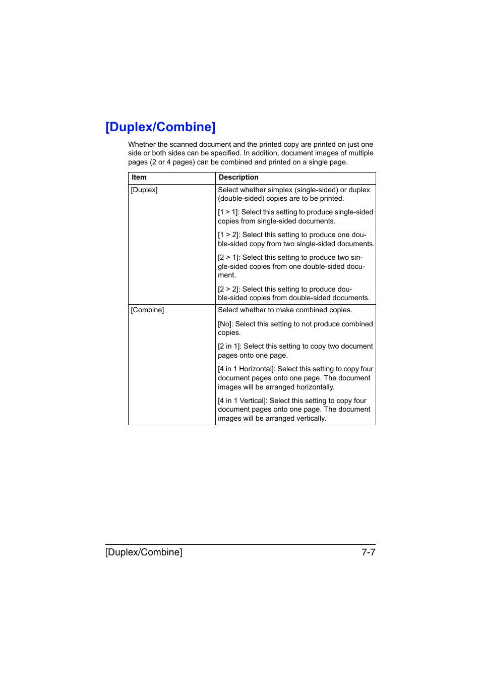 Duplex/combine, Duplex/combine] -7, Duplex/combine] 7-7 | Muratec Printer/Copier/Scanner MFX-C3035 User Manual | Page 188 / 392