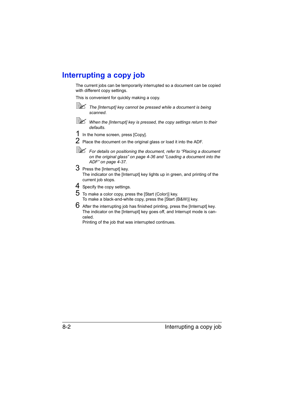 Interrupting a copy job, Interrupting a copy job -2 | Muratec Printer/Copier/Scanner MFX-C3035 User Manual | Page 199 / 392
