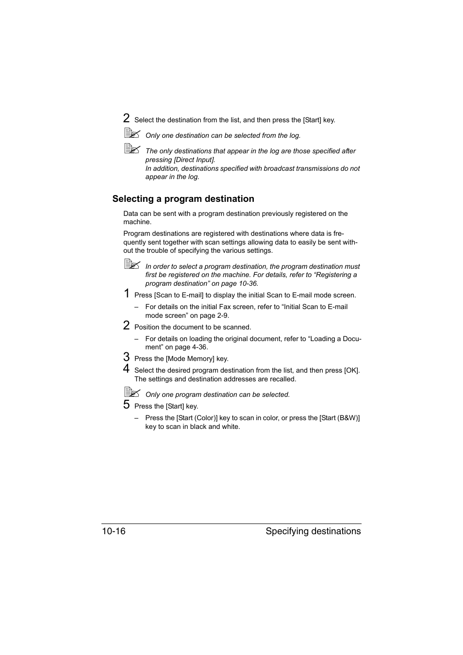 Selecting a program destination, Selecting a program destination -16 | Muratec Printer/Copier/Scanner MFX-C3035 User Manual | Page 231 / 392