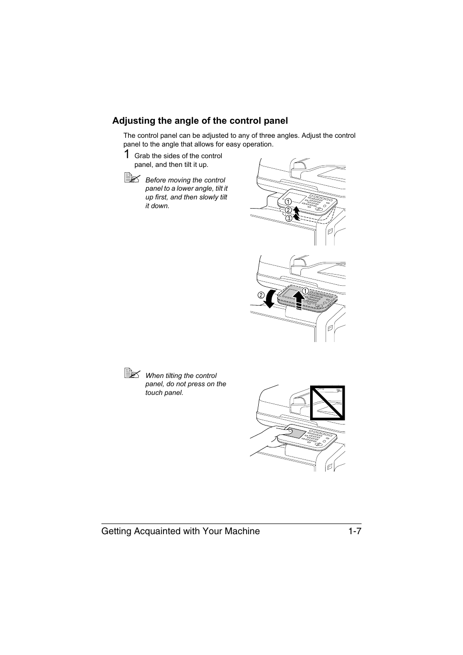 Adjusting the angle of the control panel, Adjusting the angle of the control panel -7 | Muratec Printer/Copier/Scanner MFX-C3035 User Manual | Page 24 / 392