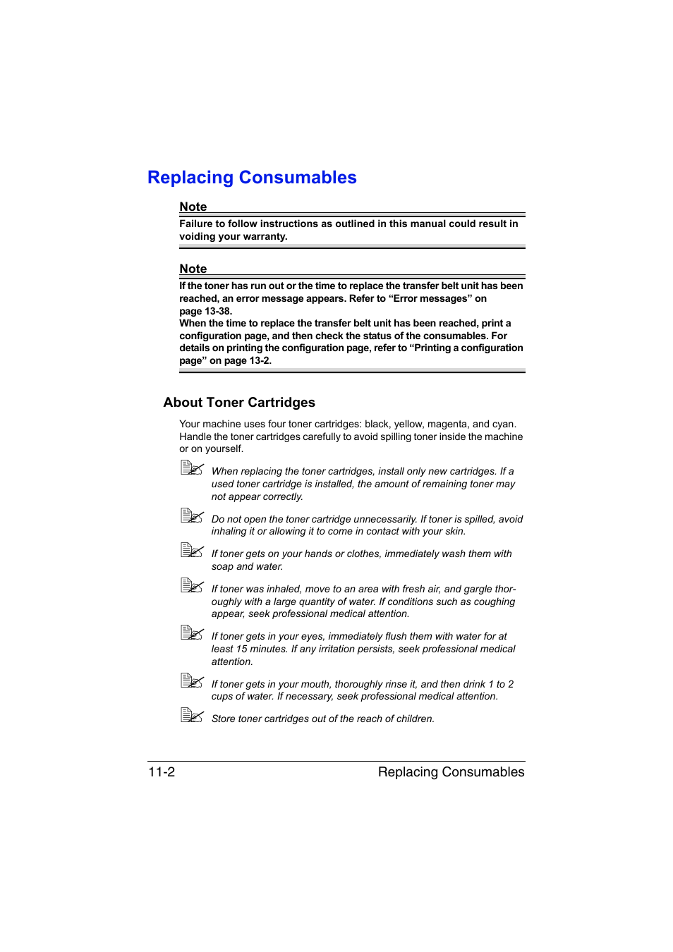 Replacing consumables, About toner cartridges, Replacing consumables -2 | About toner cartridges -2 | Muratec Printer/Copier/Scanner MFX-C3035 User Manual | Page 253 / 392