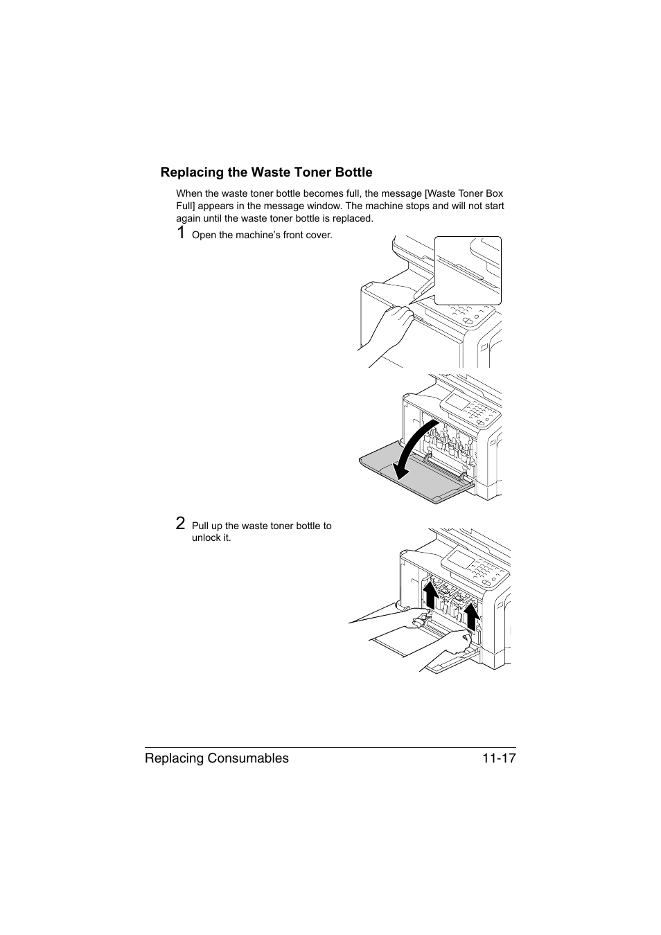 Replacing the waste toner bottle, Replacing the waste toner bottle -17 | Muratec Printer/Copier/Scanner MFX-C3035 User Manual | Page 268 / 392
