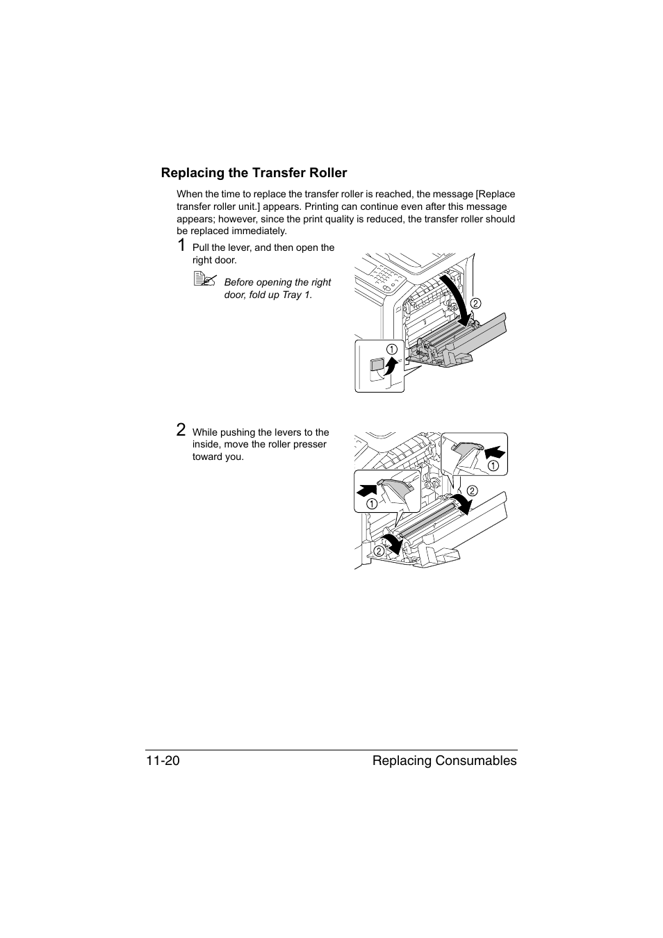 Replacing the transfer roller, Replacing the transfer roller -20 | Muratec Printer/Copier/Scanner MFX-C3035 User Manual | Page 271 / 392