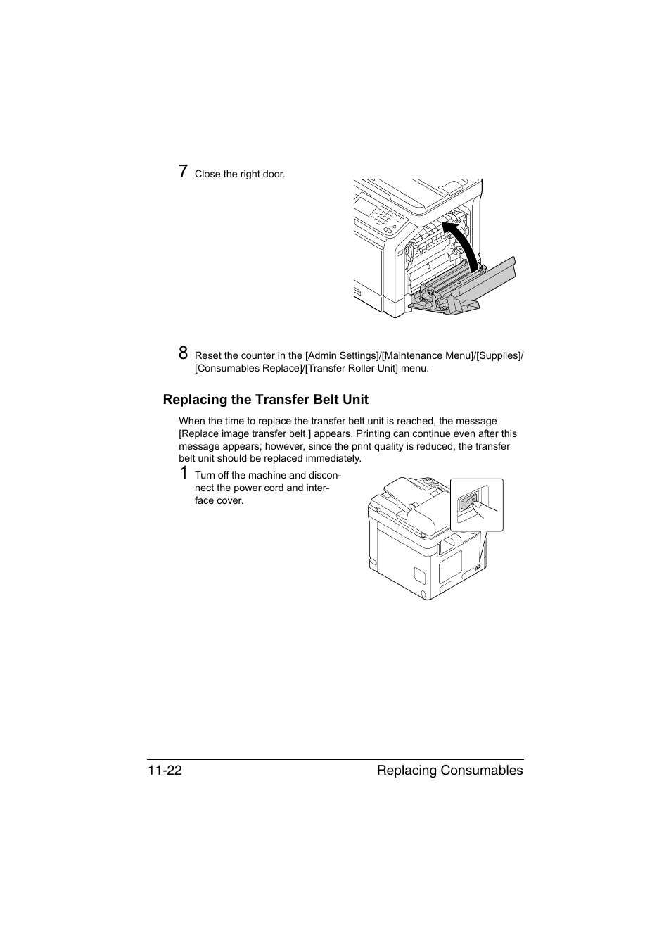 Replacing the transfer belt unit, Replacing the transfer belt unit -22 | Muratec Printer/Copier/Scanner MFX-C3035 User Manual | Page 273 / 392