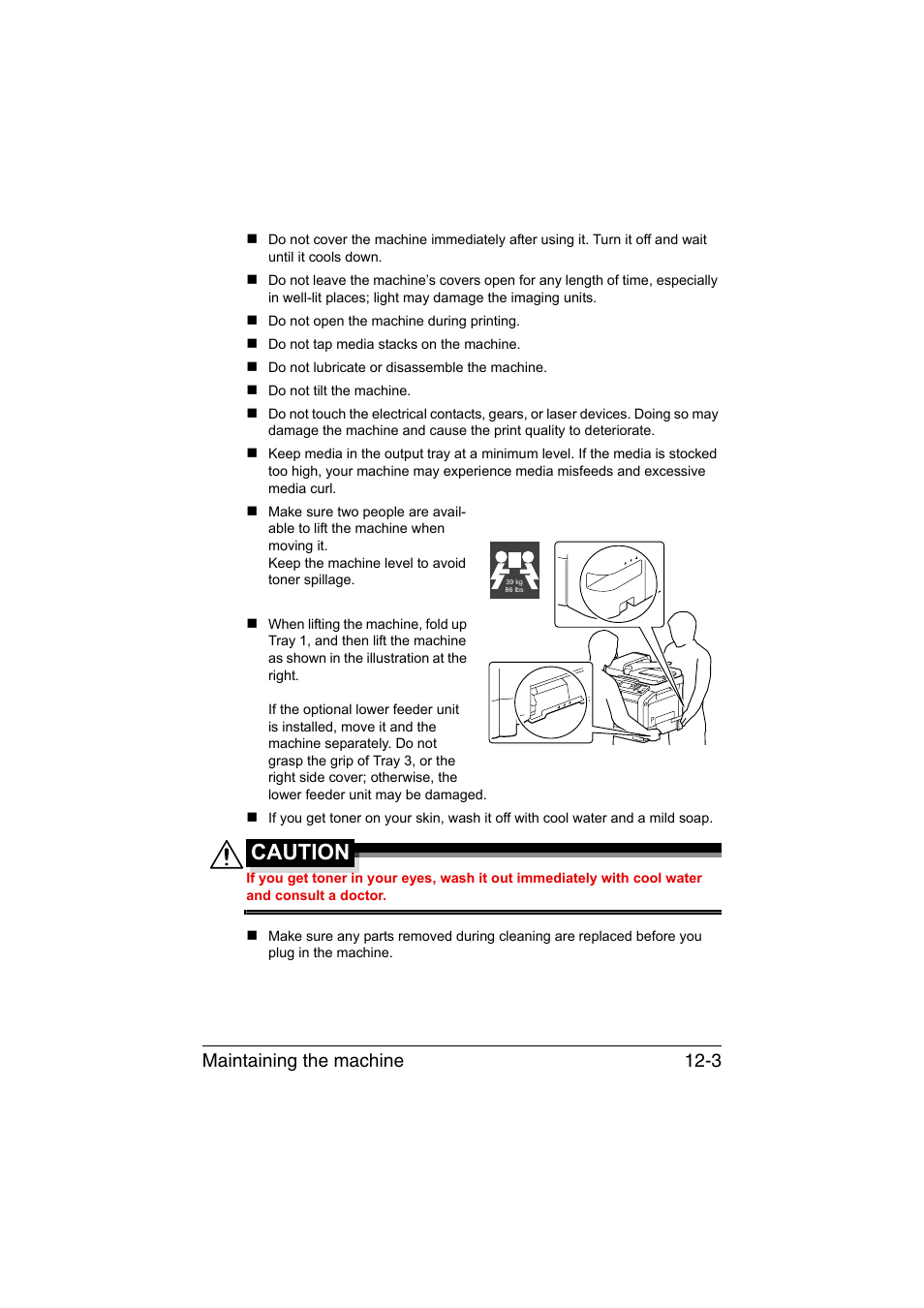 Caution, Maintaining the machine 12-3 | Muratec Printer/Copier/Scanner MFX-C3035 User Manual | Page 292 / 392