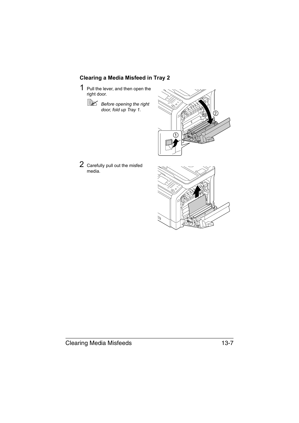 Clearing a media misfeed in tray 2, Clearing a media misfeed in tray 2 -7 | Muratec Printer/Copier/Scanner MFX-C3035 User Manual | Page 310 / 392