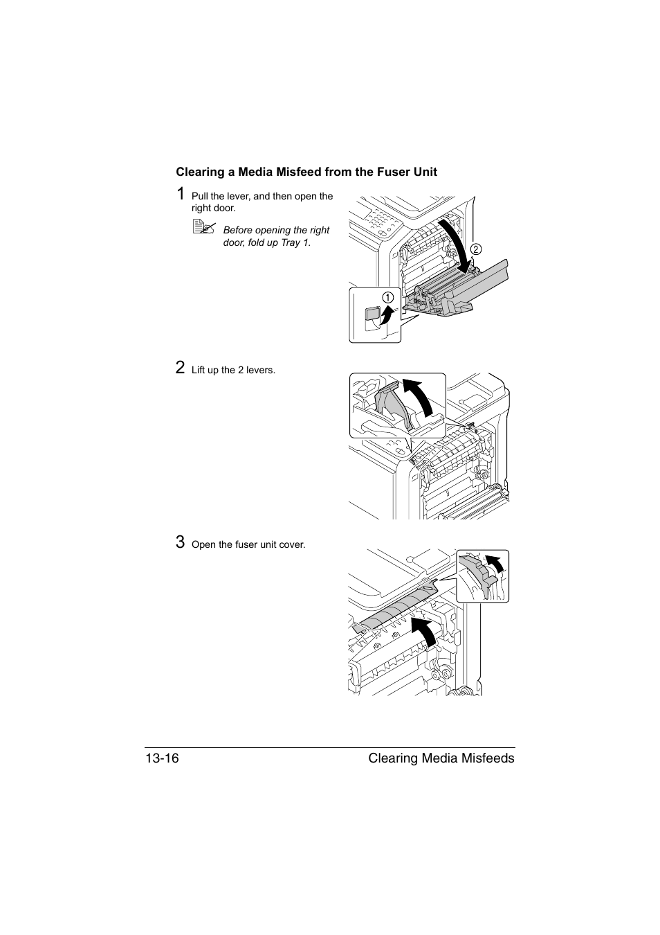 Clearing a media misfeed from the fuser unit, Clearing a media misfeed from the fuser unit -16 | Muratec Printer/Copier/Scanner MFX-C3035 User Manual | Page 319 / 392
