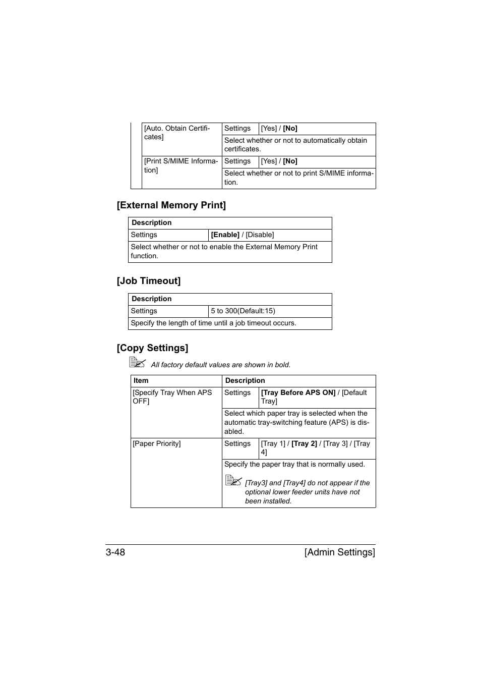 External memory print, Job timeout, Copy settings | Muratec Printer/Copier/Scanner MFX-C3035 User Manual | Page 95 / 392