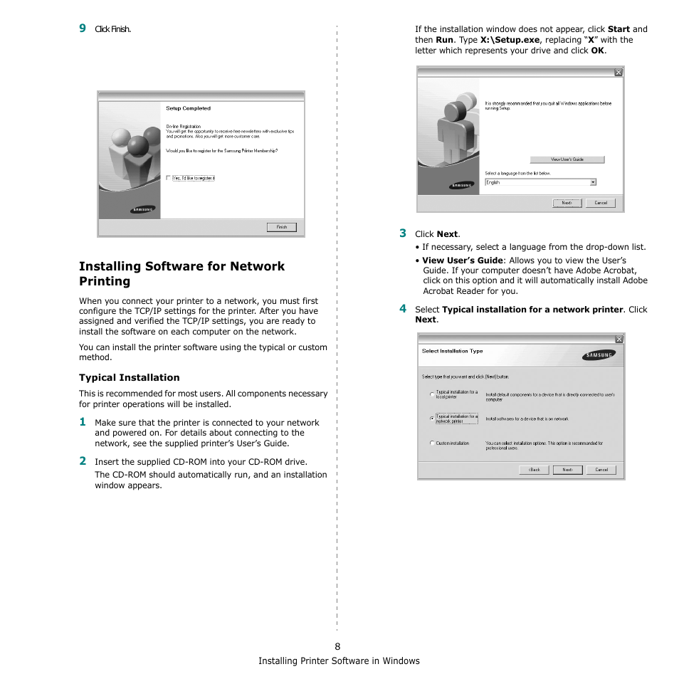 Installing software for network printing | Muratec MFX-3050 User Manual | Page 104 / 142