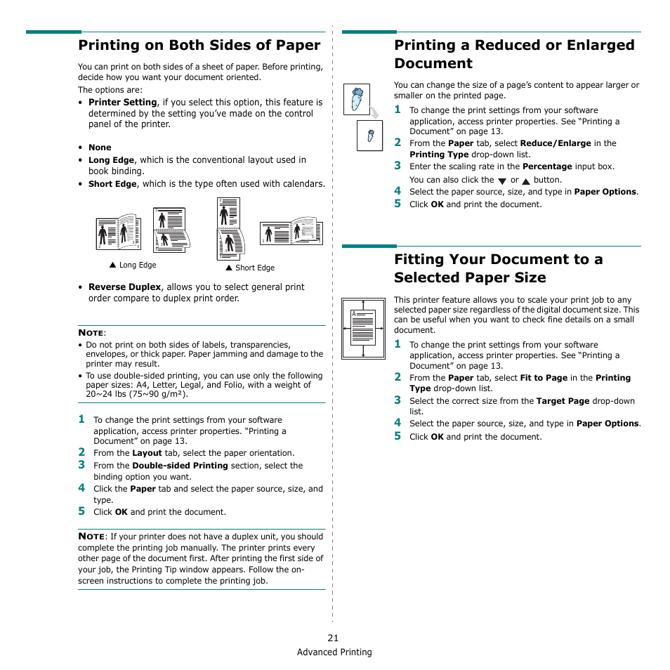 Printing on both sides of paper, Printing a reduced or enlarged document, Fitting your document to a selected paper size | Printing a reduced or enlarged document” on, Fitting your document to a selected paper | Muratec MFX-3050 User Manual | Page 117 / 142