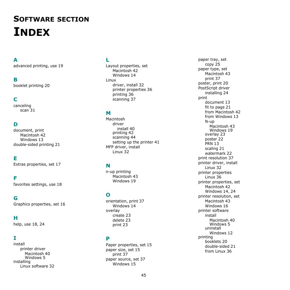 Software section index, Ndex, Oftware | Muratec MFX-3050 User Manual | Page 141 / 142