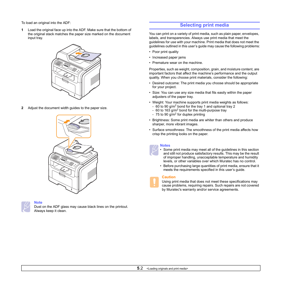 Selecting print media | Muratec MFX-3050 User Manual | Page 27 / 142