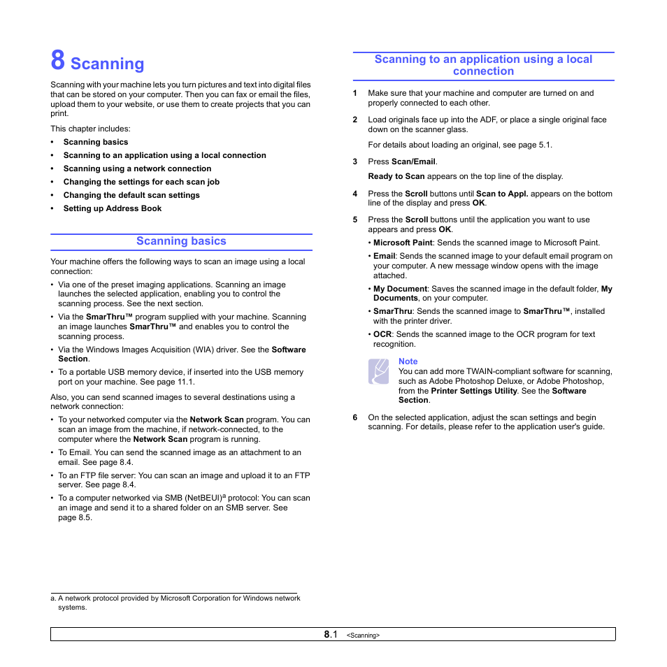 Scanning, Scanning basics | Muratec MFX-3050 User Manual | Page 40 / 142