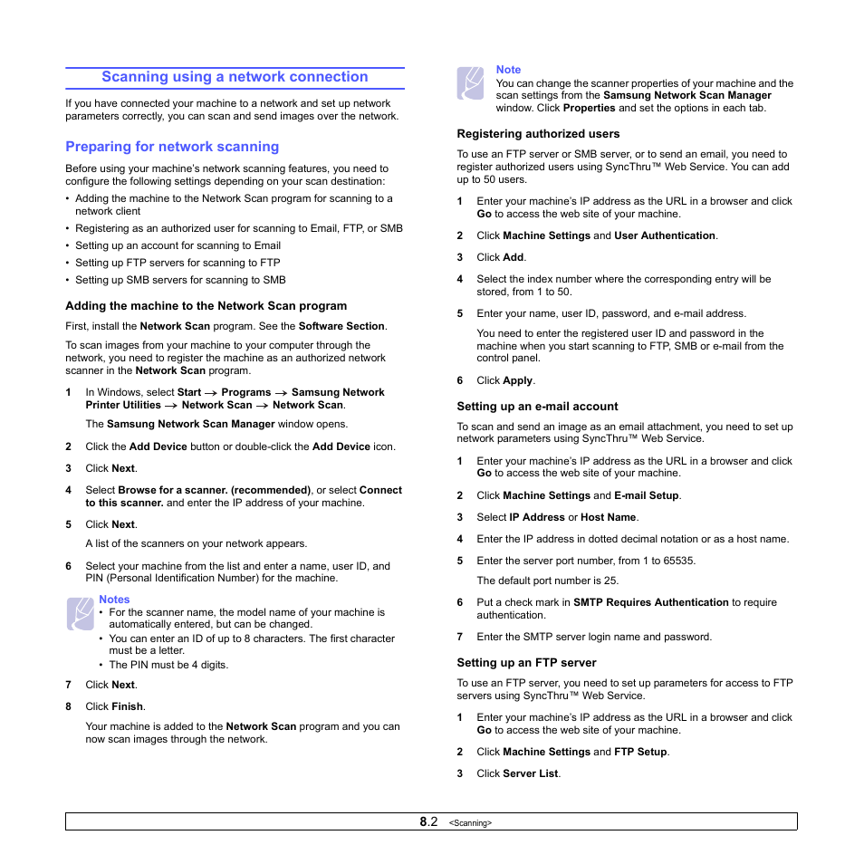 Scanning using a network connection, Preparing for network scanning | Muratec MFX-3050 User Manual | Page 41 / 142