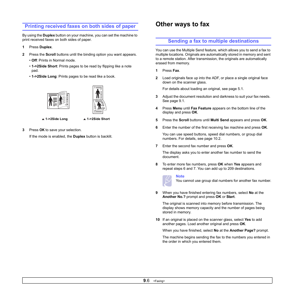 Printing received faxes on both sides of paper, Sending a fax to multiple destinations, Other ways to fax | Muratec MFX-3050 User Manual | Page 51 / 142