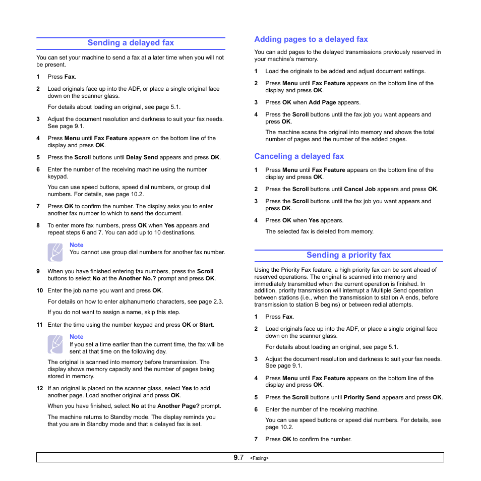 Sending a delayed fax, Canceling a delayed fax, Sending a priority fax | Sending a delayed fax sending a priority fax, Adding pages to a delayed fax | Muratec MFX-3050 User Manual | Page 52 / 142