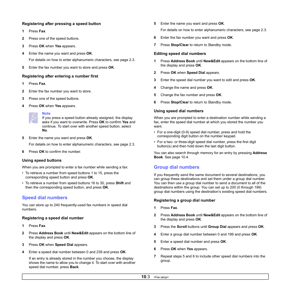 Speed dial numbers, Group dial numbers | Muratec MFX-3050 User Manual | Page 56 / 142
