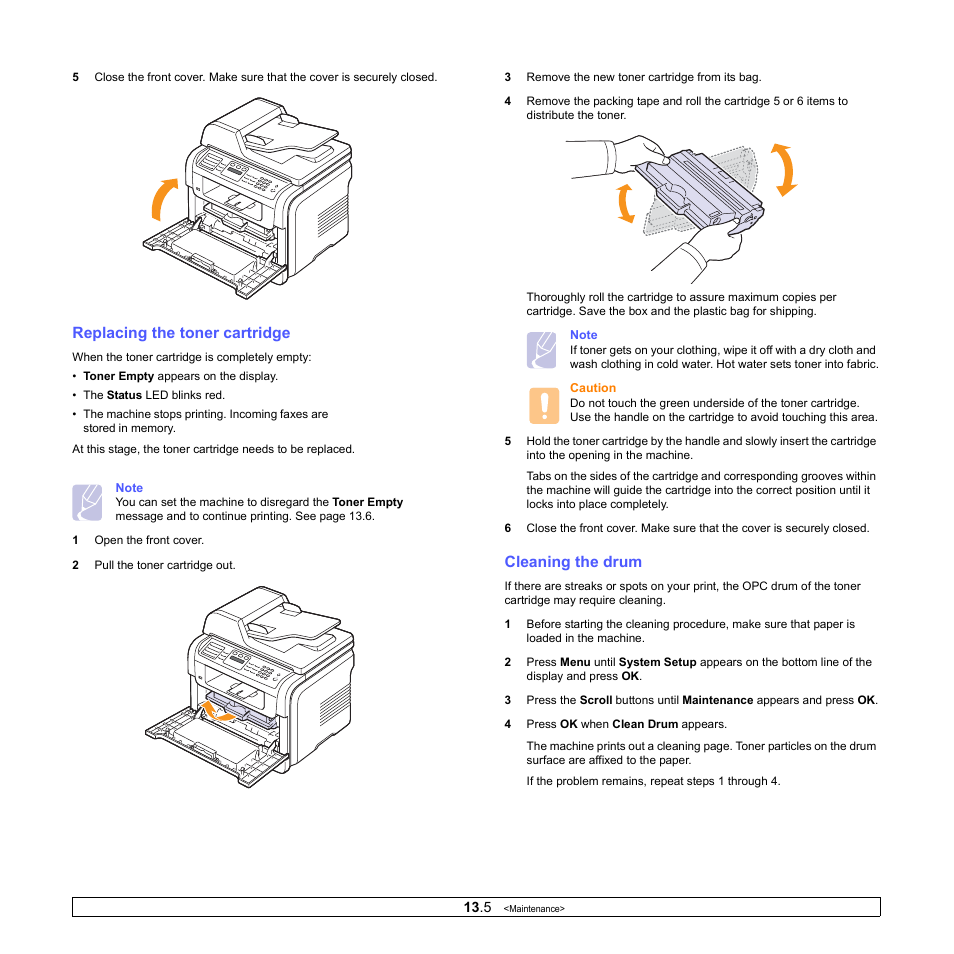 Replacing the toner cartridge, Cleaning the drum | Muratec MFX-3050 User Manual | Page 67 / 142