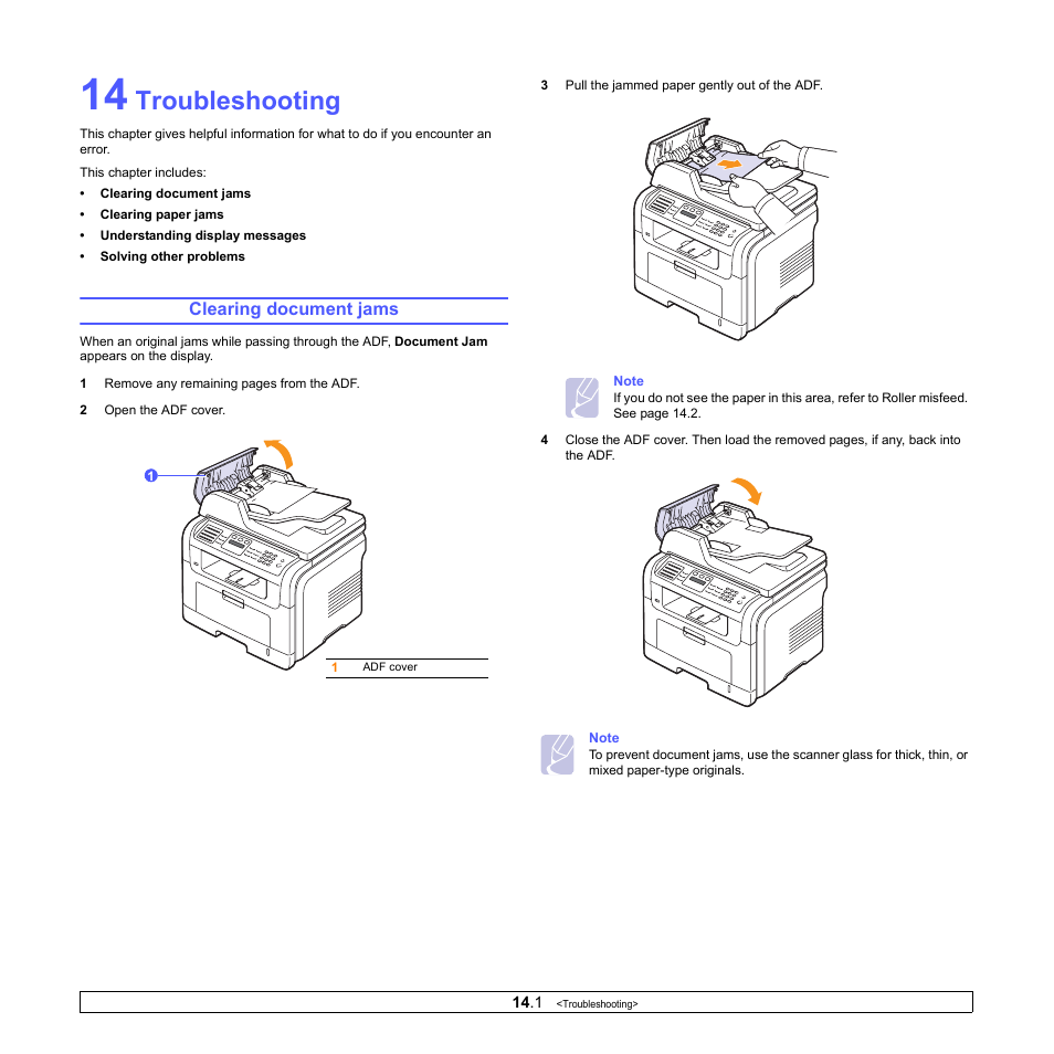 Troubleshooting, Clearing document jams | Muratec MFX-3050 User Manual | Page 71 / 142