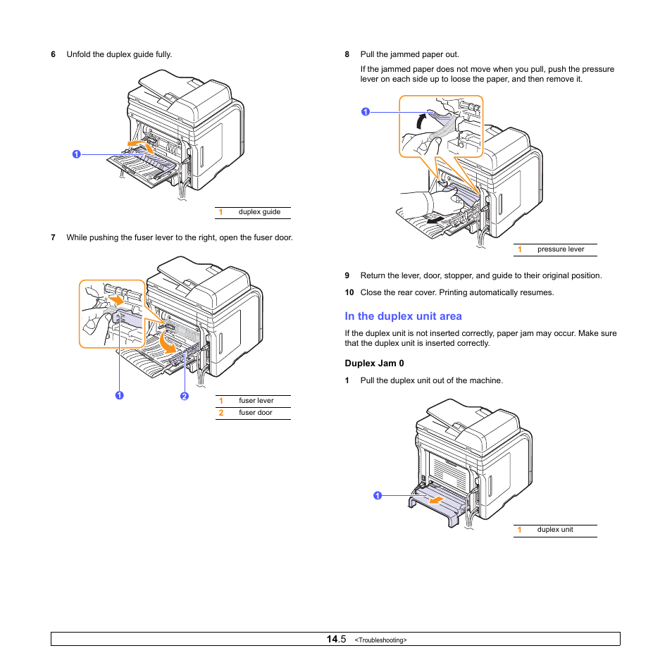 In the duplex unit area (scx-5530fn only) | Muratec MFX-3050 User Manual | Page 75 / 142