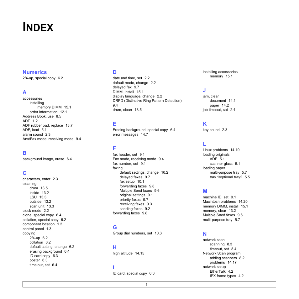 Index, Ndex | Muratec MFX-3050 User Manual | Page 95 / 142