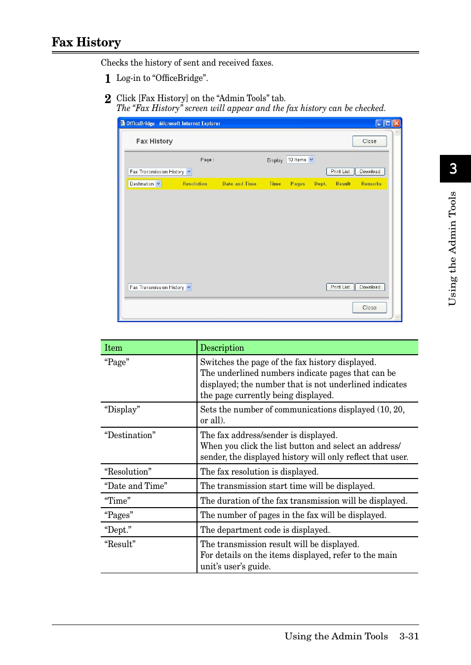 Fax history, Fax history -31 | Muratec MFX-2030 User Manual | Page 105 / 189