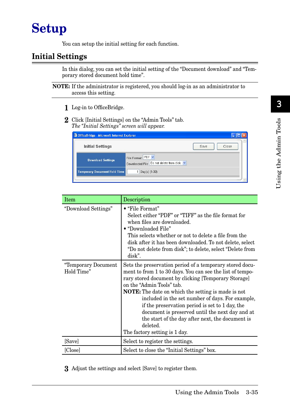 Setup, Initial settings, Initial settings -35 | Muratec MFX-2030 User Manual | Page 109 / 189